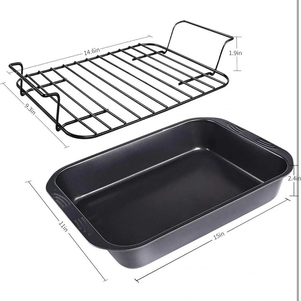 kitCom Bakeware Nonstick Roaster with Rack, 15 Inch x 11 Inch (5.8 QT), Gray
